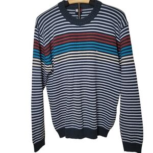 Vintage Tommy Hilfiger Navy White Red Striped Knit Cotton Sweater